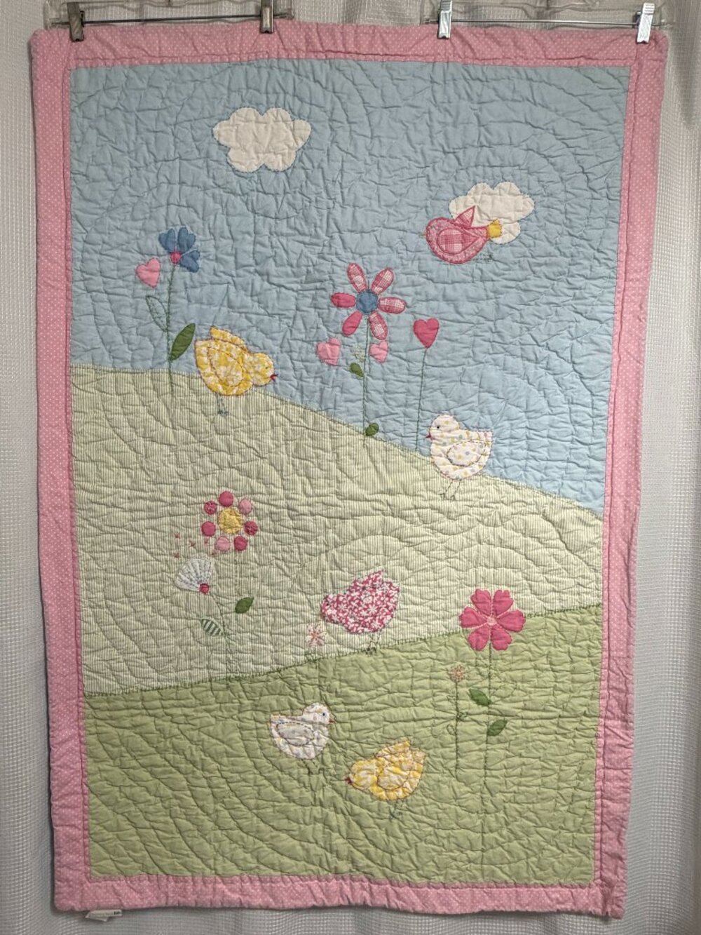 Pottery Barn Kids Baby Girl Crib Blanket Quilt Pastel Floral Flower Birds 36x50